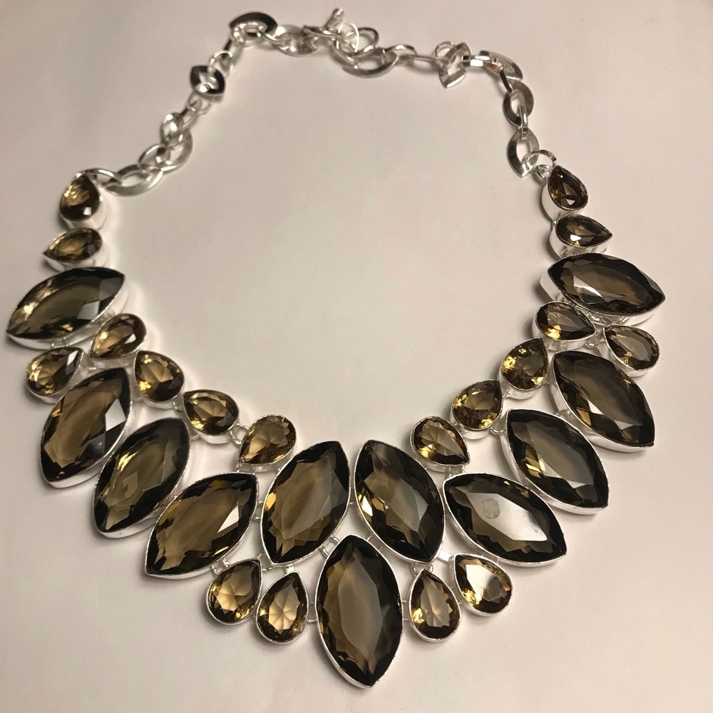 Smokey Topaz Stamped Solid 925 Sterling Silver Necklace